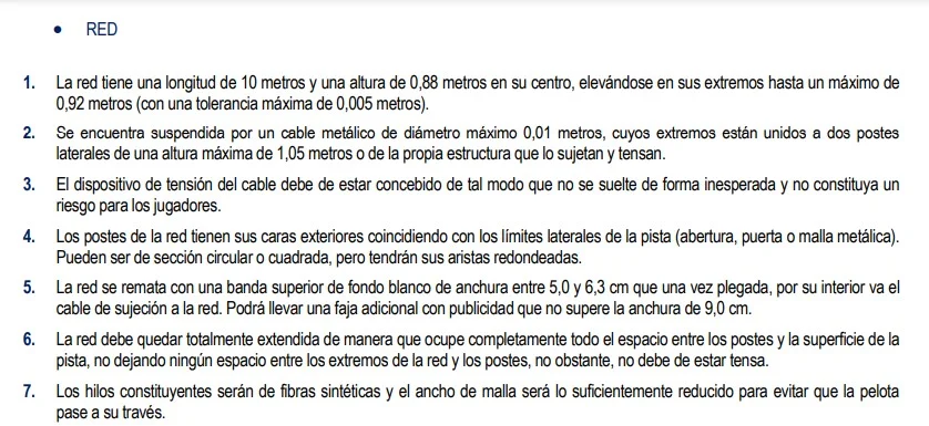 Normativa sobre red de pádel, especificaciones de materiales y dimensiones para su instalación en canchas exteriores