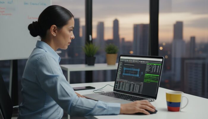 Ingeniero revisando calculadora estructural Colombia en laptop